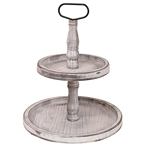 Rustic Two Tiered Tray with Metal Handle