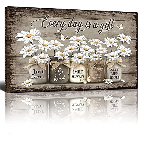 Rustic Wall Art Daisy Butterfly Gift Canvas Vintage Floral Wall Art Flowers Inspirational Picture