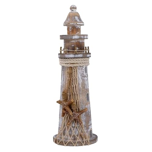 Rustic Wood Lighthouse Figurine