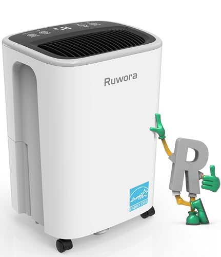 RUWORA Dehumidifier 2500 Sq.Ft - Energy-Saving, Drain Hose, Overflow Protection