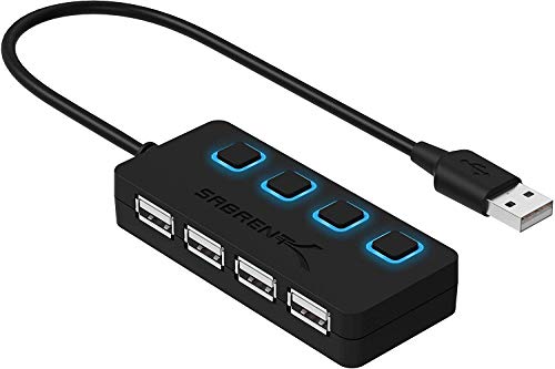SABRENT 4 Port USB 2.0 Data Hub with Individual LED lit Power Switches
