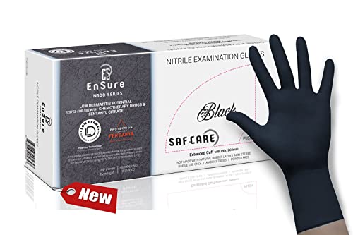 SAF-CARE EnSure Low Derma Gray Black Powder Free Nitrile Exam Gloves, Extended Cuff (100, X-Large)