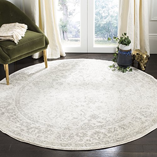 SAFAVIEH Adirondack Area Rug - Ivory & Silver, Oriental Distressed Design - 6' Round