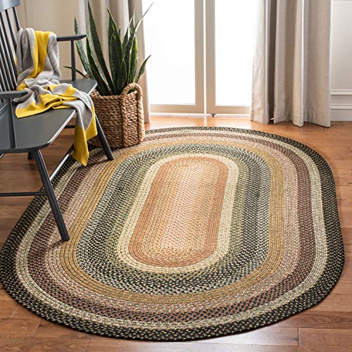 SAFAVIEH Braided Collection Area Rug - 5' x 8' Oval, Multi, Handmade Country Cottage Reversible, Ideal for High Traffic Areas in Living Room, Bedroom (BRD308A)