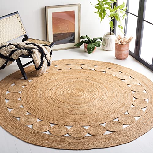 SAFAVIEH Natural Fiber Collection Area Rug - 4' Round, Natural, Handmade Boho Charm Farmhouse Jute, Ideal for High Traffic Areas in Living Room, Bedroom (NF364A)