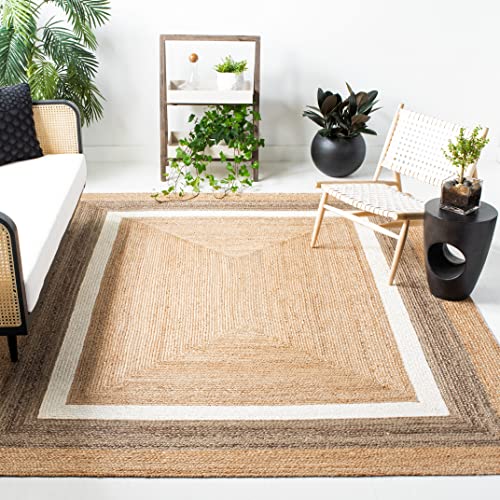 Safavieh Natural Fiber Collection Area Rug - 6' x 9', Natural & Grey & Ivory, Handmade Farmhouse Boho Coastal Rustic Braided Jute, Ideal for High Traffic Areas in Living Room, Bedroom (NF883B)