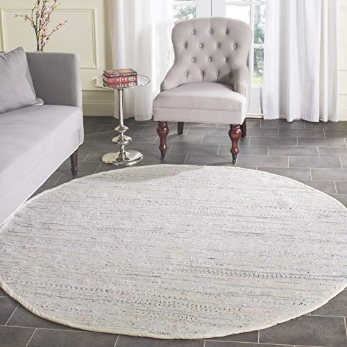 SAFAVIEH Rag Rug Collection 6' Round Ivory/Multi RAR121G Handmade Boho Stripe Cotton Area Rug