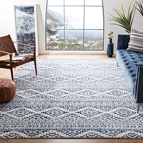 SAFAVIEH Tulum Collection Area Rug - 8' x 10', Ivory & Navy, Moroccan Boho Tribal Design, Non-Shedding & Easy Care, Ideal for High Traffic Areas in Living Room, Bedroom (TUL272D)