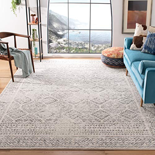 SAFAVIEH Tulum Collection Area Rug - 9' x 12', Ivory & Grey, Moroccan Boho Distressed Design