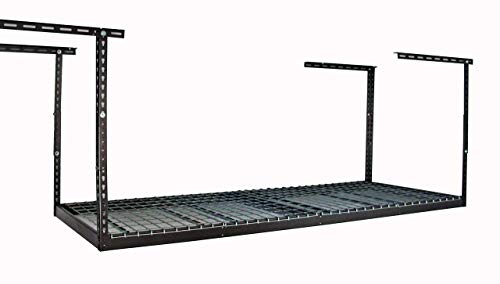 SafeRacks 3x8 Overhead Garage Storage Rack - 500 Pound Weight Capacity Height Adjustable Steel Ceiling-Mounted Rack with Accessories (Hammertone)