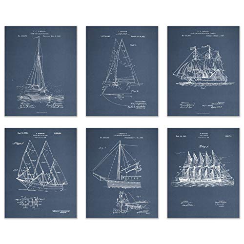 Sailboat Patent Wall Decor - Set of 6 (8x10) Sailing Art Prints