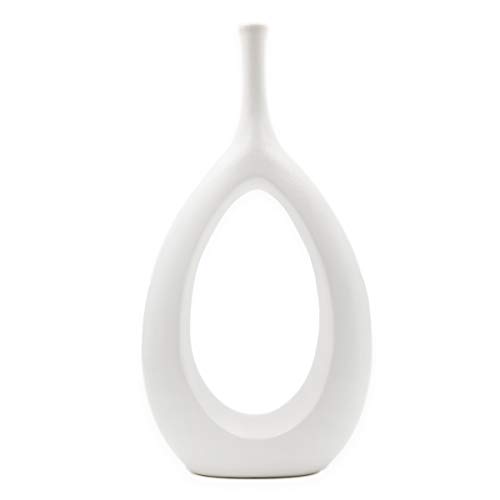 Samawi Home Decors 12" White Ceramic Vase for Modern Decor