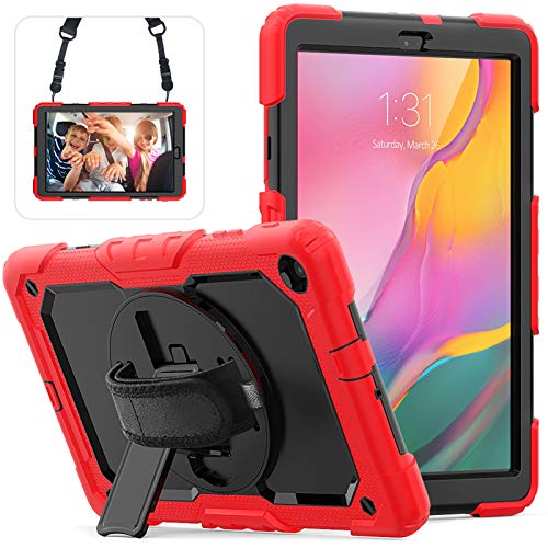 Samsung Galaxy Tab A 10.1 2019 Case with Screen Protector, Herize Full-Body Drop Proof & Shockproof Protective Case with Pencil Holder & Hand Strap for Galaxy Tab A 10.1 2019 SM-T510/SM-T515 Red