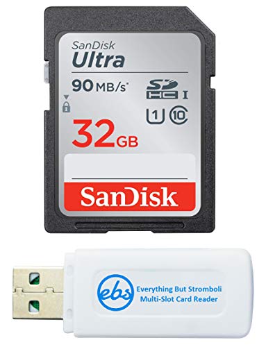 SanDisk 32GB SD Ultra SDHC Memory Card Sony Cybershot Black/Silver 20.1 MP, Sony DSCW800 Digital Camera (SDSDUNR-032G-GN6IN) Bundle with Everything But Stromboli Memory Card Reader