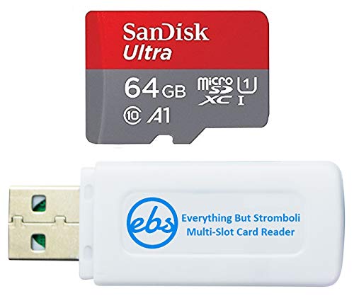 SanDisk Ultra 64GB Micro SD Memory Card Works with LG K51, LG Q70, LG Q7+, LG Stylo 5+ Cell Phone (SDSQUAR-064G-GN6MN) Bundle with (1) Everything But Stromboli MicroSD Card Reader