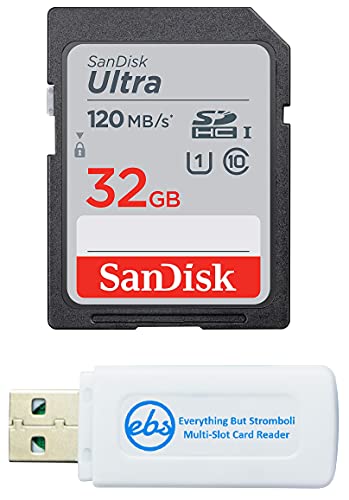 SanDisk 32GB SDHC SD Ultra Memory Card Works with Nikon Coolpix A900, A100, P1000, W100, W300, B700 Digital Camera (SDSDUN4-032G-GN6IN) Bundle with (1) Everything But Stromboli Card Reader