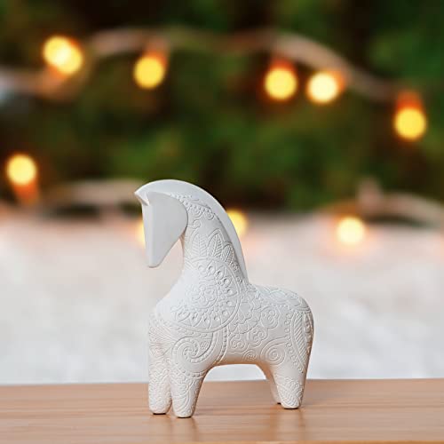 SANDYBAYTAS Horse Statue Decor, Resin Horse Sculpture, Hand-Carved Animal Figurine Collectible Gift for Home Decorations, Living Room, Bookshelf, Mantel, Table Centerpiece, Office Desktop (White)