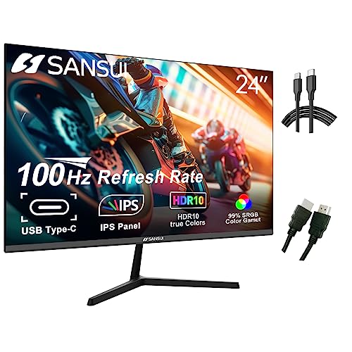 SANSUI 24 inch 100Hz IPS USB Type-C Monitor for Working and Gaming