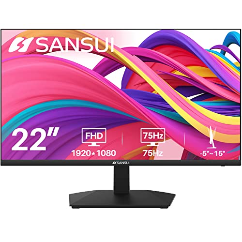 SANSUI Monitor 22 inch 1080p FHD 75Hz Computer Monitor with HDMI VGA