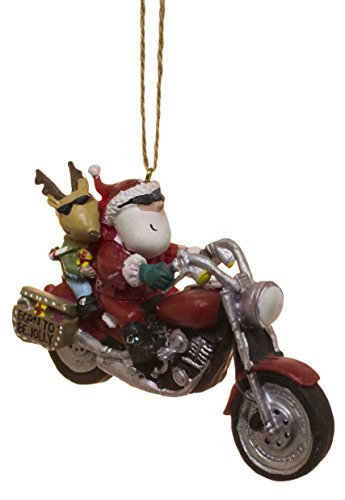 Santa and Reindeer Riding a Harley Ornament