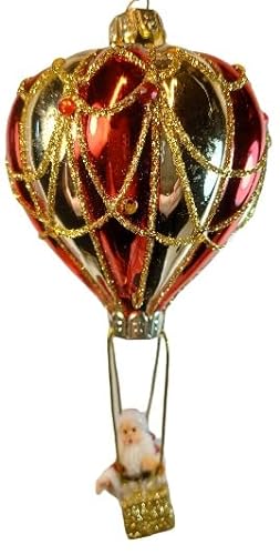 Santa Claus in Glass Red and Gold Hot Air Balloon Christmas Ornament