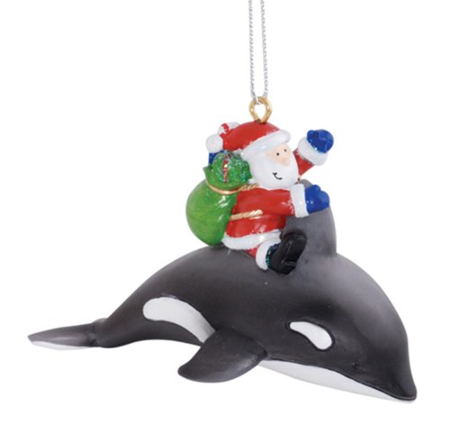 Santa Claus Riding Orca Whale Ornament