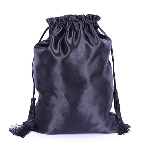 Satin Bags for Packaging Hair Extensions, Bundles, Wigs Soft Silk Pouches With Drawstring for Hair Tools Storage Bags with Tassel Gift and Travel Bag Supernova Hair (Blank Bag-Black, 3 pieces)