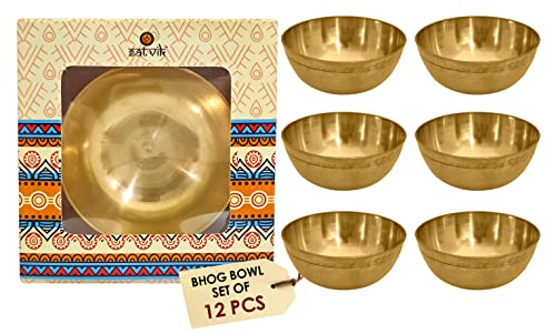 SATVIK 12 Pc Brass Bowl - Pujan Prasad Tibetan Altar Supplies