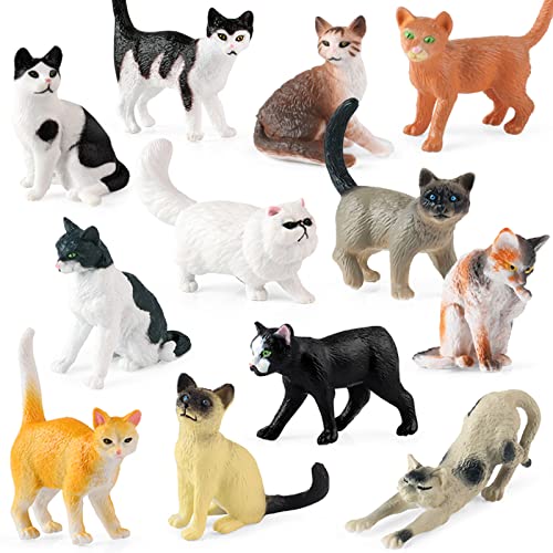 SCAHOW 12PCS Realistic Cat Figurines