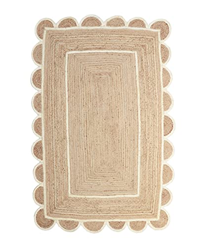 Scalloped Natural Jute Area Rug, 2x3 - Perfect Combination of Style and Durability