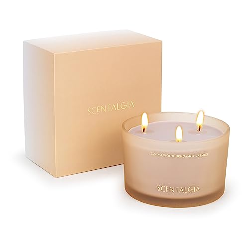 Scentalgia Scented Soy Candle Jar - 3 Wick Large Candles with Long-Lasting 55 Hours Burn Time