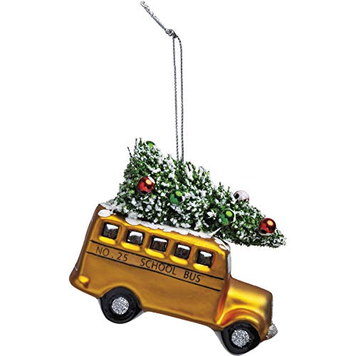 School Bus Glass Ornament