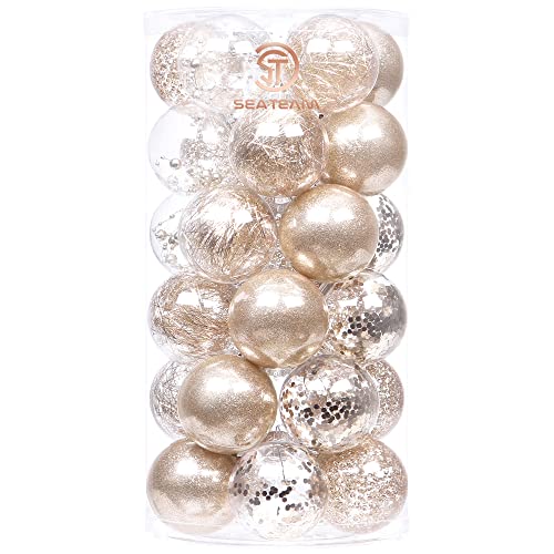 Sea Team Clear Plastic Christmas Ball Ornaments (30 Counts, Champagne)