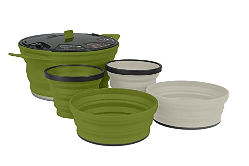 Sea to Summit X-Pot 5-Piece Cookware Set for Backpacking and Camping, Olive/Sand