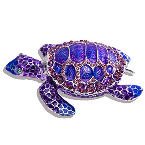 Sea Turtle Figurine Trinket Boxes Hinged Crystal Bejeweled Decorative Turtle Jewelry Holder Box