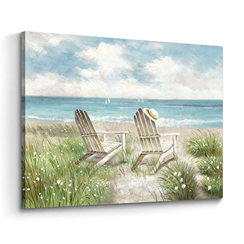 Seascape Wall Art Canvas Picture: Beach Chair Seascape Print Decor