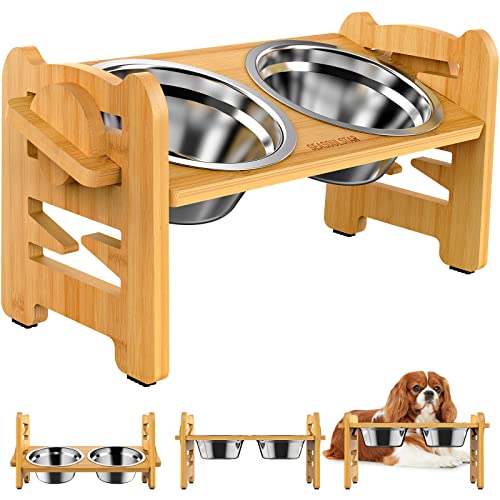 SEASOULSTAR Adjustable Elevated Dog Bowls - Non-Slip Bamboo Feeder