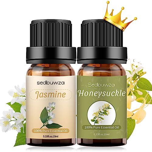 Sedbuwza Jasmine Oil Honeysuckle Essential Oil Set, 100% Pure Organic Aromatherapy Oils Gift Set for Diffuser, Massage, Soap, Candle Making - 2 x 10ml