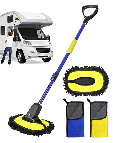 Ultimate Car Wash Brush with Long Handle | 15-Degree Curved Pole Design |  Microfiber Brush Head | Adjustable Length | Wide Applications for Car, RV