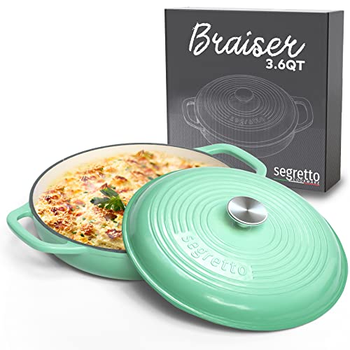Segretto Cookware 3.6 QT Verde Chiaro Cast Iron Braiser Pan