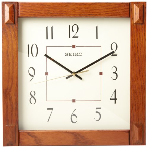 Seiko Brown Wooden Square Wall Clock