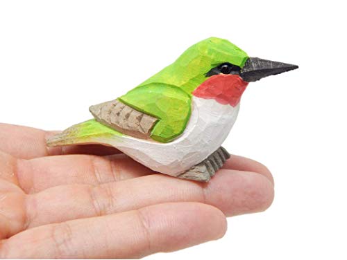 Selsela Hummingbird - Wooden Figurine Ruby-Throated Gift Decoration Handmade Bird Art Carved Small Animal Garden Statue