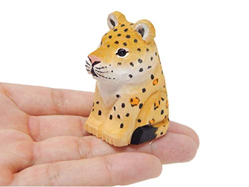 Selsela Leopard Figurine Decoration Statue Sculpture Wood Wall Art Miniature Carved Small Animals Collectible
