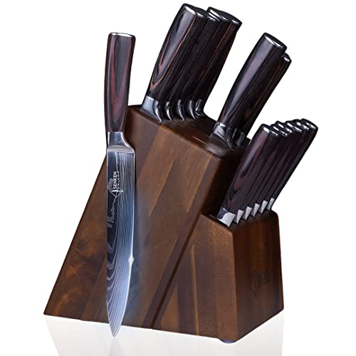 SENKEN 16-Piece Acacia Wood Knife Block Set