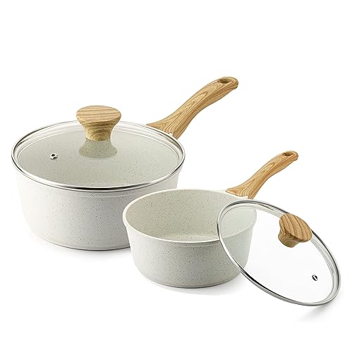 SENSARTE White Ceramic Nonstick Saucepan Set