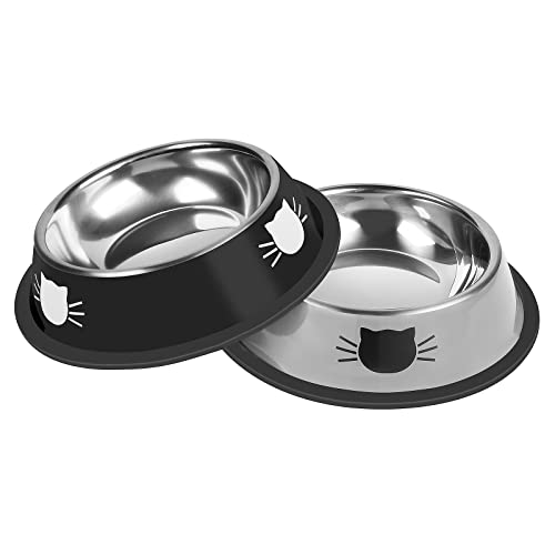 Serentive 2Pcs Cat Bowls - Non-Slip Stainless Steel Small Cat Food Bowls