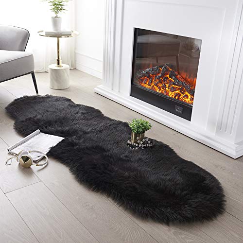 SERISSA Ultra Soft Fluffy Rug - Black Faux Sheepskin Fur Area Rug