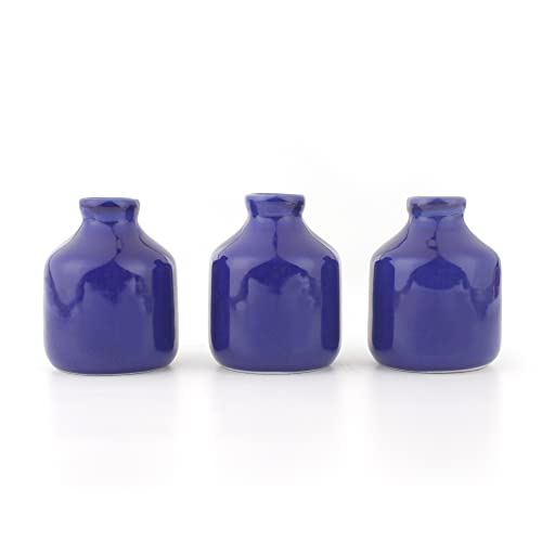 Set of 3 Small Ceramic Vases - Cobalt Blue