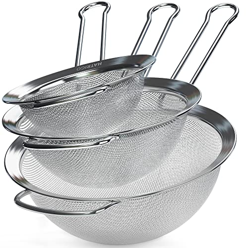 Set of 3 Stainless Steel Mesh Strainers for Kitchen