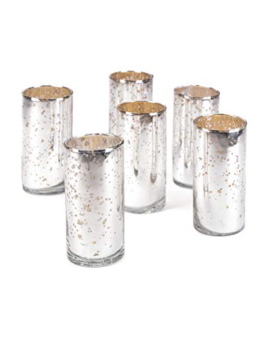 Set of 6 Antique Silver Cylinder Vases